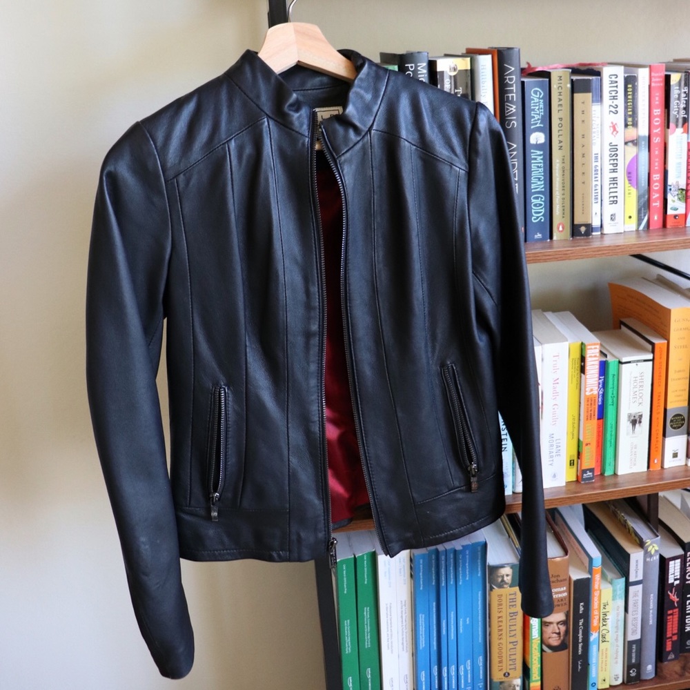 Black 100% Real Leather Jacket Slim Fit Zip Up - Picture 3 of 5